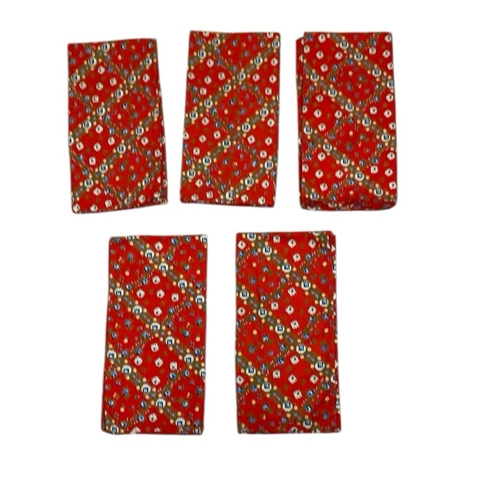 Vintage Napkins, Red Calico Cotton, 5
